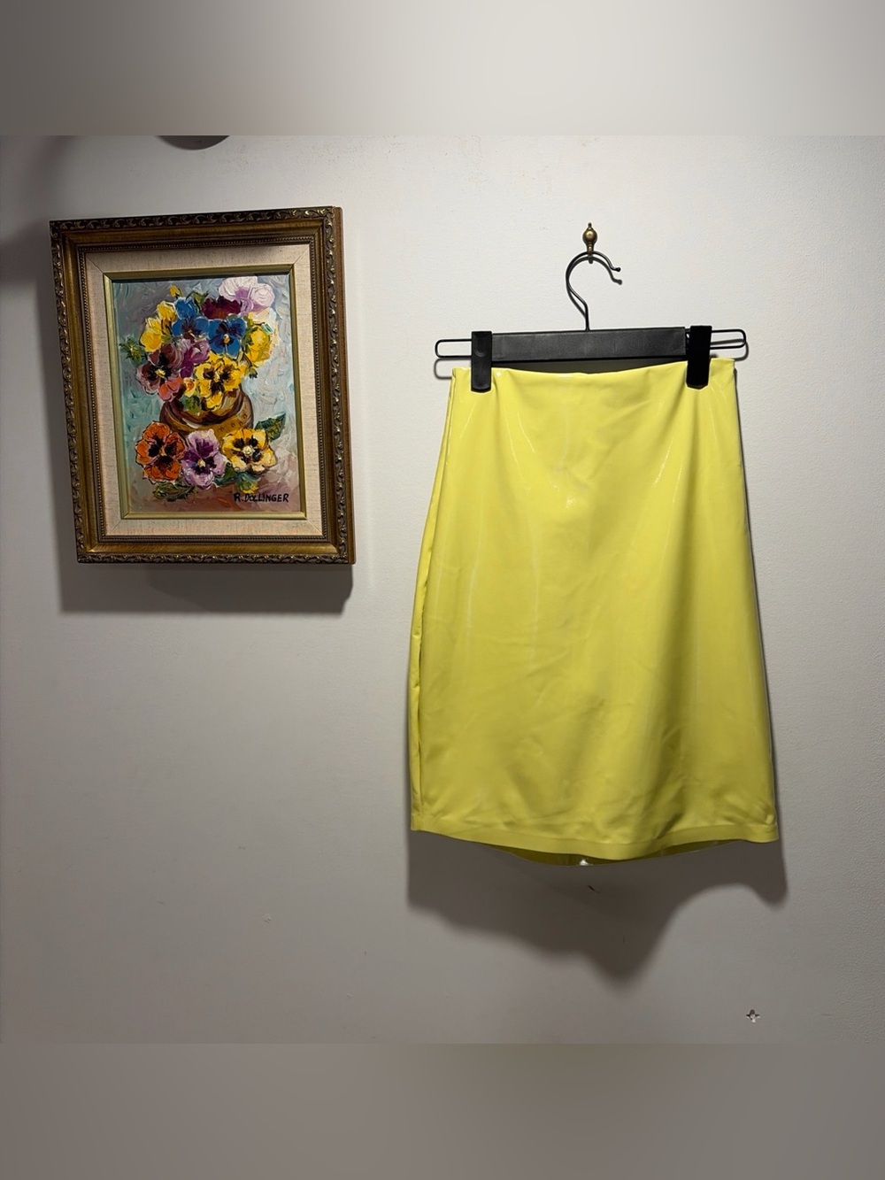Commando Patent Leather  Skirt Yellow Built In Shape wear Club Sexy XS